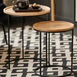 GOM Tables D'appoint Set De 2 Noir, Naturel