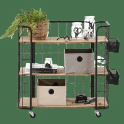 OSLO Étagère Trolley 3 Tablettes Noir, Naturel