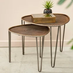 OVO Tables D'appoint Set De 2 38X38X35CM/46.5X46.5X41CM Argent, Cuivre