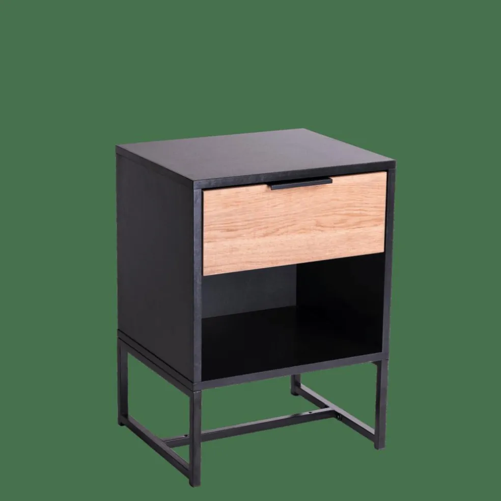 TRENTON Table De Chevet Noir, Naturel