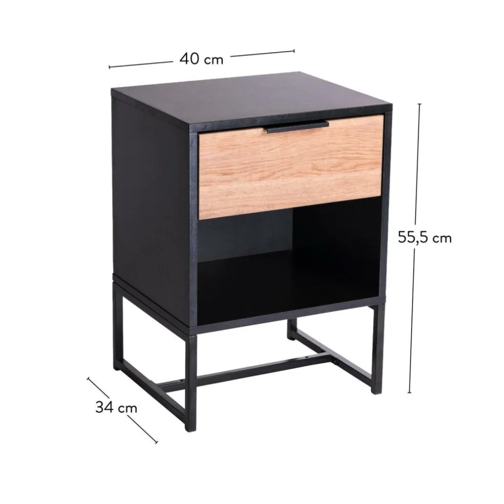 TRENTON Table De Chevet Noir, Naturel