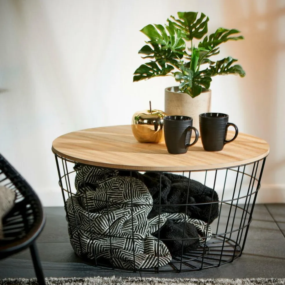 WIRE XL Table D'appoint XL Noir, Naturel
