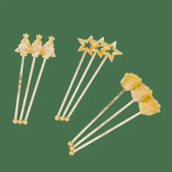 X-MAS Bâtonnets à Cocktail Set De 12 Mélange De 3 Formes Doré, Transparent